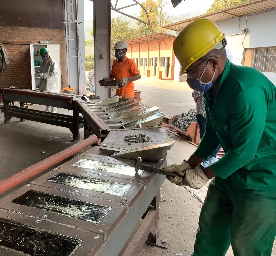 Ingot production at LuNa Smelter in Kigali, Rwanda.